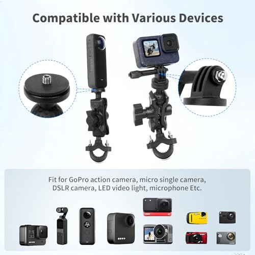 Bike Motorcycle Camera Mount Bundle Kit, 1/4 Screw & Tripod Mount Adapter, 360°Rotating Ball Head Base -Ballhead Arm Bracket Clamp for lnsta360/G0pro, Handlebar Stype(0.59"-1.38") 75013 - style: 35MM handlebar