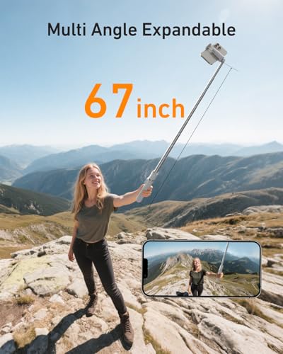 Automatic Tripod for iPhone, TELESIN Auto-Open Phone Tripods with Remote Control for TikTok Scrolling & Zoom, 67" Extendable Travel Selfie Stick, Portable 360° Rotation Cell Phone Stand for Android - size: 67" Phone Tripod Stand