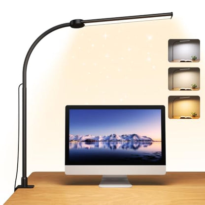 LED Desk Lamp for Home Office, Eye-Caring Architect Task Lamp with Clamp, Adjustable Gooseneck Desk Light, Clamp on Desk Lamps with Dimming, Flexible Craft Study Light for Office, Workbench - color: Black