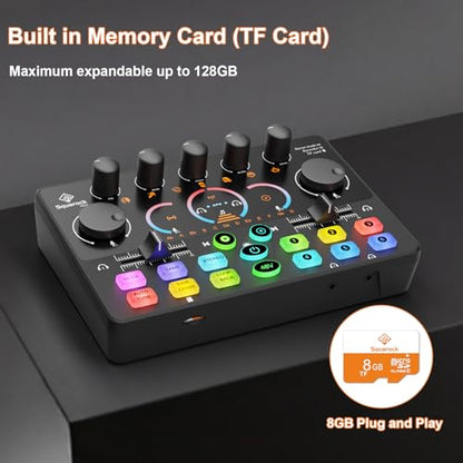 Podcast Equipment Bundle for 2, with XLR Dynamic Microphone, TF card, 5RGB,Surround Sound,Suitable for Live Streaming/TikTok/YouTube, Compatible with iOS,Android,PC,Camera RS2 - style: Audio interface+ 2 dynamic mics