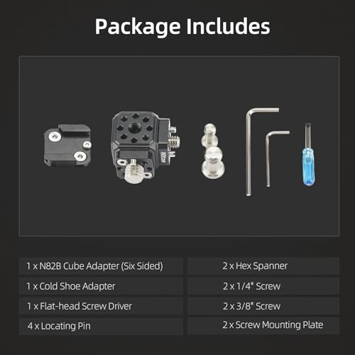 Nitze Camera Mount Cube Adapter (6-Sided) Universal Camera Mount with 1/4” Locating Holes, 3/8” Locating Holes, Cold Shoe Adapter, 1/4” Screws, 3/8” Screws and Locating Pins - N82B