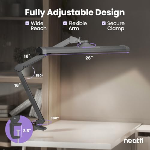 Neatfi Ultra 3,500 Lumens LED Desk Lamp with Clamp – 45W, 270 SMD LEDs, Shadow-Free | Adjustable Brightness | Task Light for Nail, Craft & Office (Silver, 26-Inch Wide Shade) - color: Silver