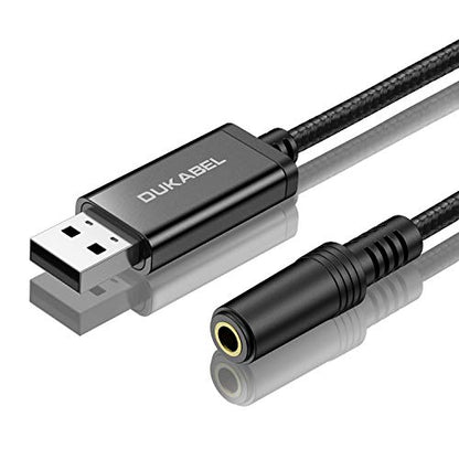 DUKABEL USB to 3.5mm Jack Audio Adapter, 45 inch TRRS USB-A to Headphone AUX Adapter Built-in Chip External Stereo Sound Card for Computer PS4 PS5 - Black - size: 45 inch / 120cm