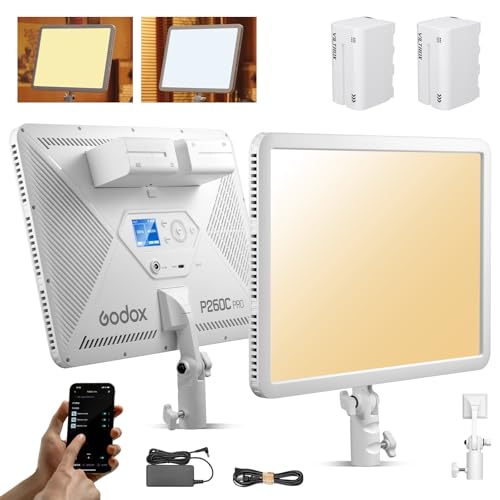Godox P260C Pro Ultra-Thin Video Light Panel with 8800mAh Battery, APP Control 45W 4160Lux 2800-6500K CRI 98+ Dimmable Bi-Color 18" Soft Light Panel for Photography YouTube Recording Game Live Stream