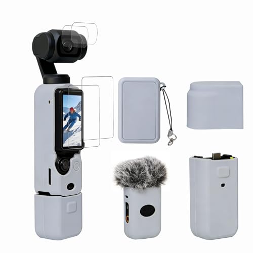 Case for DJI Osmo Pocket 3/Xtra Muse Camera, Soft Silicone Protective Case, Slim Fit Skin with mic Cover and Screen Protector Accessories for Osmo Pocket 3/Xtra Muse,Anti-Scratch (Grey) - color: Grey