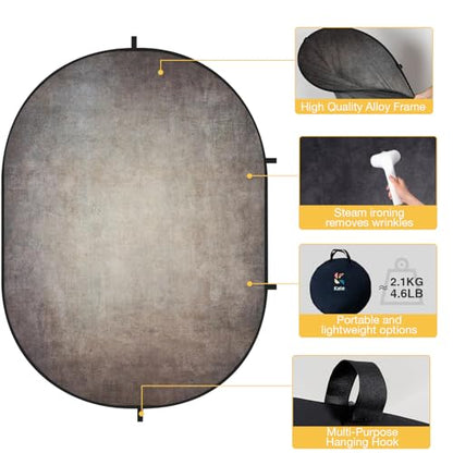 Kate 5x6.5ft(1.5x2m) Collapsible Backdrops Retro Grey Portable Backdrop for Portrait Photography, Headshot, Video Meetings