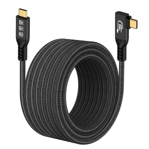 16.5FT 20Gbps USB C 3.2 Gen 2 Cable, 5M 90Degree Type C 4K@60Hz UHD Video 5A/240W PD3.0 Fast Charge Cord w/E-Marker Compatible with Thunderbolt 3/4 MacBook Monitor - size: 90D 20G 240W 5M