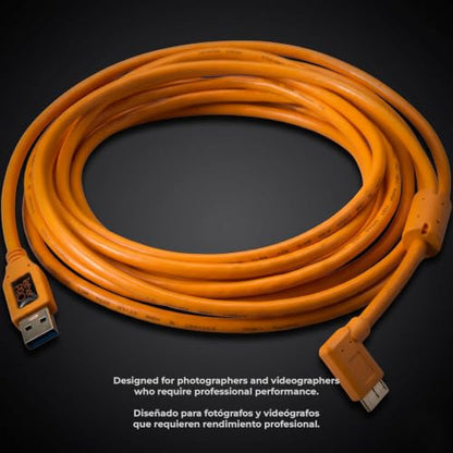 Tether Tools TetherPro USB 3.0 to Micro-B Right Angle Cable | for Fast Transfer and Connection Between Camera and Computer | High Visibility Orange | 15 Feet (4.6 m) - color: Orange