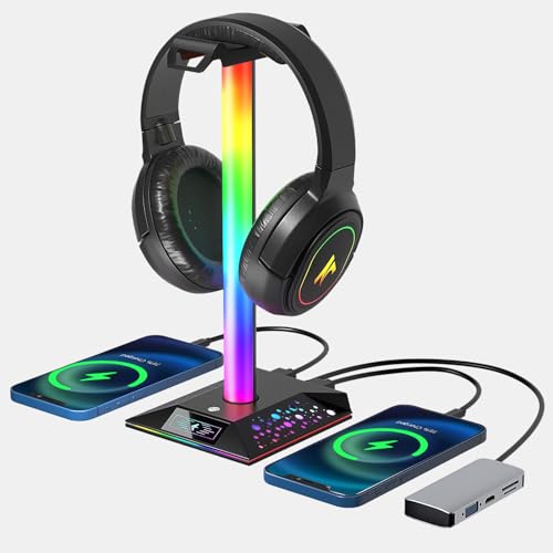 Gaming Headphone Stand PC Accessories - RGB Headset Stand with 2 USB Charger, Cool LED Headphone Holder PC Gaming Accessories for Boys Men Gamers, Computer Game Hardware for Desk - size: 1-tier