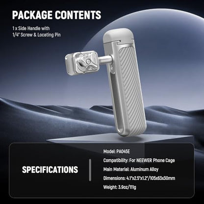 NEEWER Quick Release Side Handle with Detachable Bluetooth Shutter, Anti Off Cold Shoe, 360° Rotation, Compatible with iPhone 16 Pro 16 Pro Max S25 Ultra Phone Cage Accessories, Silver + Gray, PA045E - style: PA045E Silver/Gray