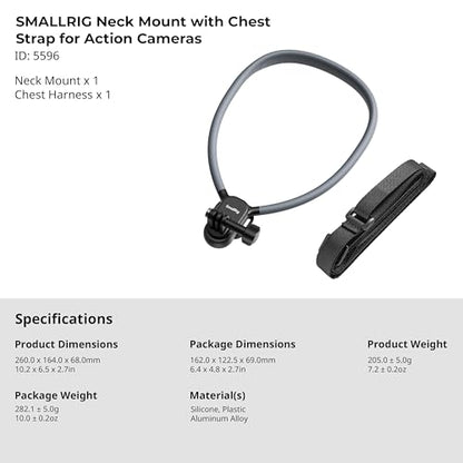 SMALLRIG Neck Mount for Action Camera with Adjustable Chest Strap, 2-Prong Interface Chest Mount for GoPro Hero 13/12/11/10/9, for DJI Osmo 360/Nano/Action 6/5 pro/4/3, for Insta360 Ace Pro 2-5596 - style: for Action Camera