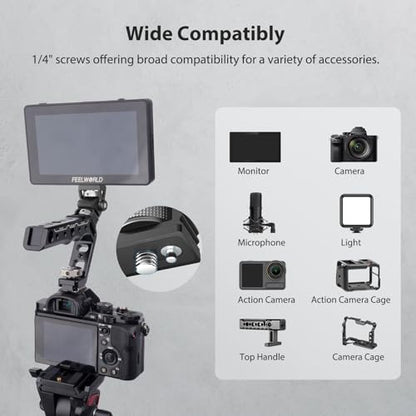 Camera Monitor Mount with 1/4″ Screw, Aluminum Field Monitor Mount for Video Light Microphone Cage, Field Monitor Holder 360° Swivel & 180° Tilt Damping 11lb Load Capacity (63144) - style: Without Knob - 1/4″ Screw Base