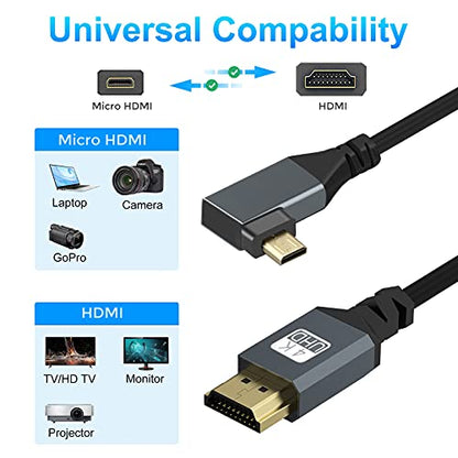 Twozoh Right Angled Coiled Micro HDMI to HDMI Cable, Micro HDMI to HDMI Coiled Cable 90°Degree Stretched Length 30cm to 150cm - Supports 3D/4K 1080p(5FT) - color: Right Angled, size: 5Ft