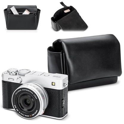 Leather XE5 Case, Compact Durable Camera Pouch for Fuji Fujifilm X-E5 XE5 X100VI X100V for Canon PowerShot V1 Carrying Protective Case Accessories Magnetic Closure Not Affect Use Neck Strap - Black - size: Black for XE5 X100VI & More
