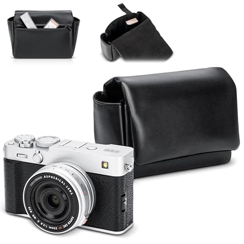 Leather XE5 Case, Compact Durable Camera Pouch for Fuji Fujifilm X-E5 XE5 X100VI X100V for Canon PowerShot V1 Carrying Protective Case Accessories Magnetic Closure Not Affect Use Neck Strap - Black - size: Black for XE5 X100VI & More