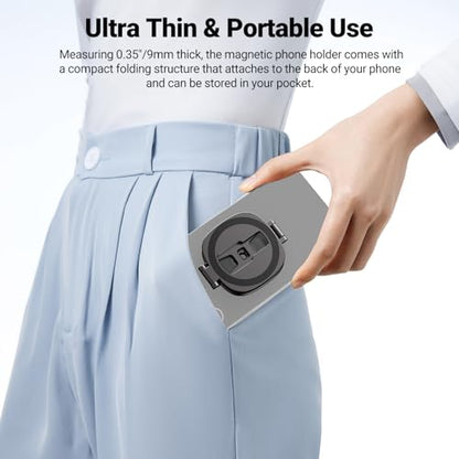 NEEWER Dual Magnetic Phone Ring Holder, Slim Folding Cell Phone Grip Stand Tripod Mount with 1/4" Thread & Cold Shoe Mount, Compatible with MagSafe iPhone Samsung Android for Video Recording, PA095 - style: PA095
