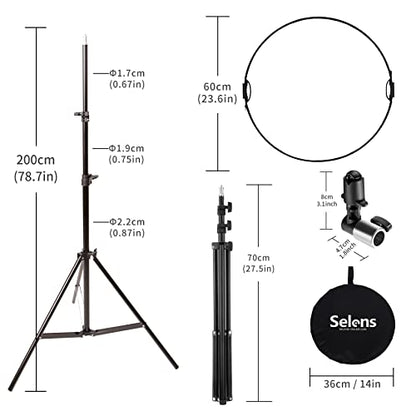 Selens 24inch Photography Reflector Stand Kit, 5-in-1 Collapsible Reflector Disc, 6.5ft Light Stand and Clamp Holder for Photo Video Studio and Outdoor Lighting - size: 24in Reflector Stand Kit