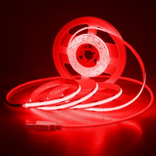 Aclorol COB LED Strip Light 5V USB 6.56FT/2M 640 LEDs Red LED Light Strip for Bedroom Flexible and Cuttble COB Tape Lights for Cabinet Display Home DIY Lighting Decoration CRI85+ - color: Red, size: 2M(with USB Cable)