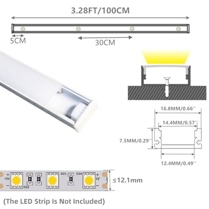 THMOOTHER LED Strip Pre-Drilled White U Channel Diffuser 10-Pack 3.28FT,Surface Mounted Tape Light Aluminum Track with Continuous Silicone Cover. Flush Installed Low Profile (White, 10X3.3FT) - color: White, size: 10X3.3FT