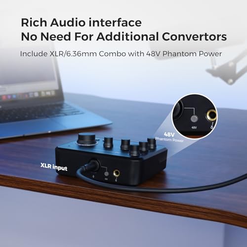 NearStream Audio Interface for Recording, Streaming, Podcasting, Rechargeable Audio Mixer with Pro-preamp, 8 Channel, XLR, 48V Phantom Power, Line & DI Inputs, Bluetooth, for PC & Smartphone (AMIX20B)