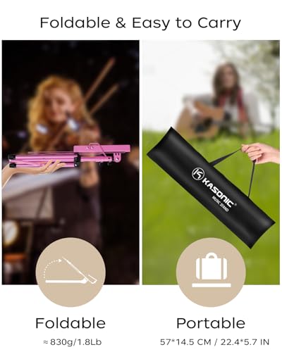 K KASONIC - Music Stand, 2 in 1 Dual-Use Folding Sheet Music Stand & Desktop Book Stand, Portable, Lightweight with Music Sheet Clip Holder & Carrying Bag Suitable for Instrumental Performance (Pink) - color: 1 Pack Pink