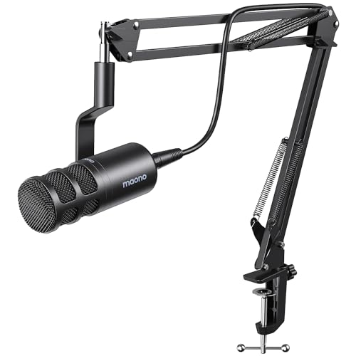 MAONO XLR Podcast Dynamic Microphone, Cardioid Studio Metal Mic with Boom Arm, Compatible with Audio Interface, Audio Mixer, Sound Card for Recording, Streaming, Vocal, Music, Voice Over-PD100S