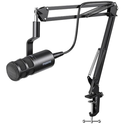 MAONO XLR Podcast Dynamic Microphone, Cardioid Studio Metal Mic with Boom Arm, Compatible with Audio Interface, Audio Mixer, Sound Card for Recording, Streaming, Vocal, Music, Voice Over-PD100S
