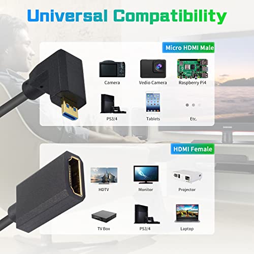 Duttek 8K 90 Degree HDMI to Micro HDMI Extension Cable, 48Gbps, 8K@60Hz, Down Angle Micro HDMI Male to HDMI Female Coiled Cable for Gopro Hero and Other Action Camera 3.3FT/1M - style: Down Angle Micro HDMI Male to HDMI Female
