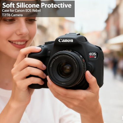 Case for Canon EOS Rebel T7 Rebel T6 Camera, Soft Silicone Rubber Protective Camera Case Cover Accessories, Lightweight, Anti-Scratch with Button Marking for EOS Rebel T7 T6 (Black) - color: Black