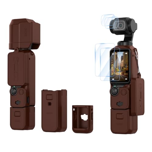 BRDRC Pocket 3 Silicone Cover, For Xtra Muse Protective Case Lens Protector Scratch-Resistant Sleeve Skin Compatible with DJI OSMO Pocket 3 Creator Combo/Xtra Muse Accessories (Brown) - color: Brown for Pocket 3 Creator Combo