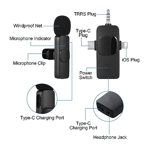 Wireless Lavalier Microphone Set, Omnidirectional High Sensitivity Pickup, Rechargeable Lithium Battery Design, One-Click Connection, Intelligent Noise Reduction, Ideal for Indoor Use