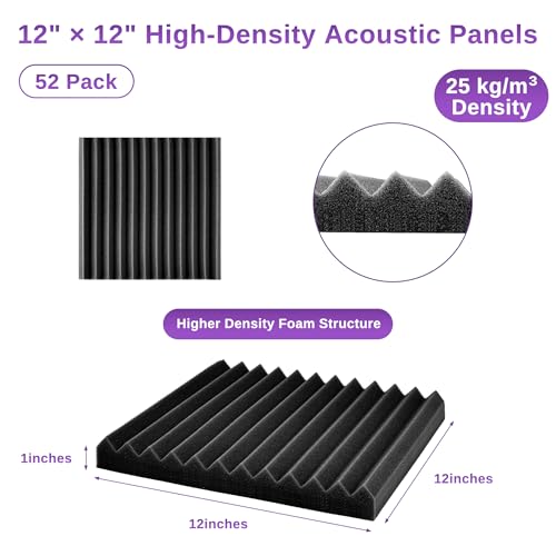 52 Pack Acoustic Foam Panels,1" x 12" x 12" Acoustic Wedge Studio Foam Sound Absorption Wall Panels (BLACK/RED) - color: 52 Pack 26 Black+26 Red, size: 12” x 12" x 1"
