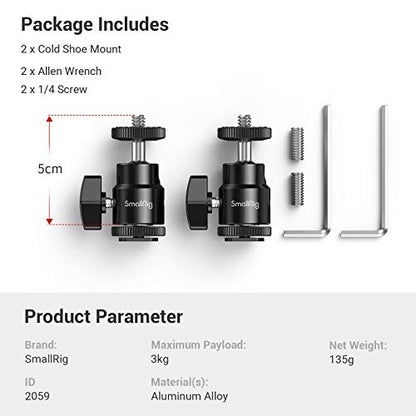 SmallRig 1/4" Camera Hot Shoe Mount, Ballhead Tripod with Additional 1/4" Screw, 2pcs Pack - 2059 - size: 2pcs pack