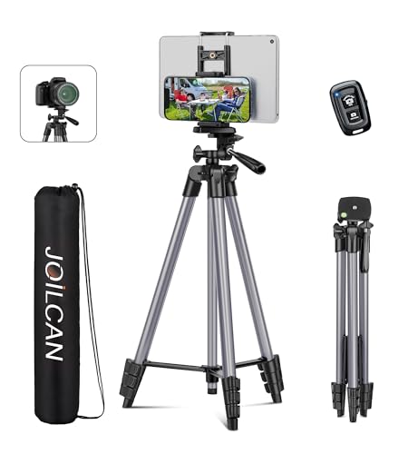 JOILCAN 67" Tripods Camera Tripod, Phone Tablet Tripod for Video Recording Vlog Photo with Remote Carry Bag, Aluminum Lightweight Travel Tripods - color: Grey