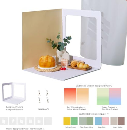 19x19 Inch Backdrop Board Kit, 2PCS Backgound Frame, 1PC Background Board, 6PCS Backdrop Paper, 6PCS Shadow Light Paper for Product, Food, Jewelery, Makeup Photography Shooting - size: 19x19inch
