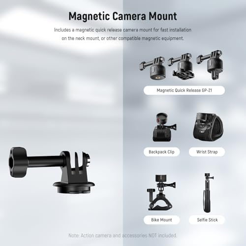 NEEWER Magnetic Neck Mount with Pocket 3 Cage, Flexible Quick Release Action Camera Neck Holder Compatible with Hero 13 12 11 Max DJI Action 5 Pro Insta360 Osmo Pocket 3 Accessory for POV, GP39 - style: GP39