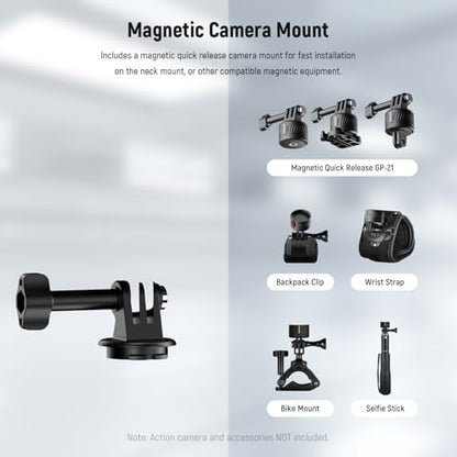 NEEWER Magnetic Neck Mount with Pocket 3 Cage, Flexible Quick Release Action Camera Neck Holder Compatible with Hero 13 12 11 Max DJI Action 5 Pro Insta360 Osmo Pocket 3 Accessory for POV, GP39 - style: GP39