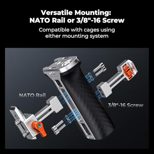 K&F CONCEPT Side Handle with (3/8"-16 & NATO) Dual-Mount, Camera Cage Handle with Interchangeable Silicone Parts, Ergonomic Handgrip with Up/Down & Left/Right Hand Adjustable