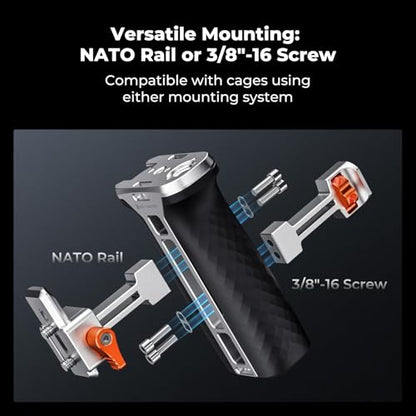 K&F CONCEPT Side Handle with (3/8"-16 & NATO) Dual-Mount, Camera Cage Handle with Interchangeable Silicone Parts, Ergonomic Handgrip with Up/Down & Left/Right Hand Adjustable