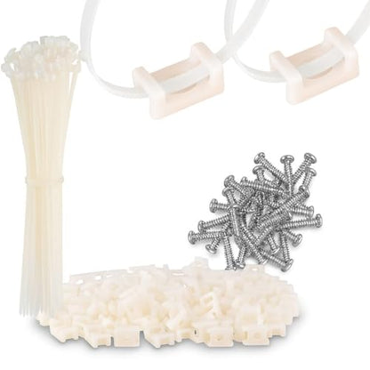 GTSE 8 Inch White Zip Ties, Saddle Mounts and Self Tapping Screws Set, 100 Pack Cable Ties, 50lb Strength, UV Resistant Strong Self-Locking Tie Wraps - color: White, style: 0.2 " Wide / 0.14" Screw Hole Mounts and Zip Tie Set