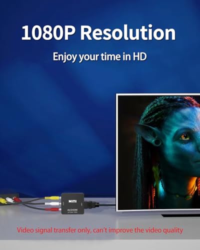 RCA to HDMI Converter, RCA to HDMI Adapter, 1080P Mini Composite CVBS AV to Hdmi Video Audio Converter Adapter for N64 Wii PS2 PS3 Xbox VHS(Only for TV with HDMI Port) - color: Converter (with RCA and HDMI Cables)