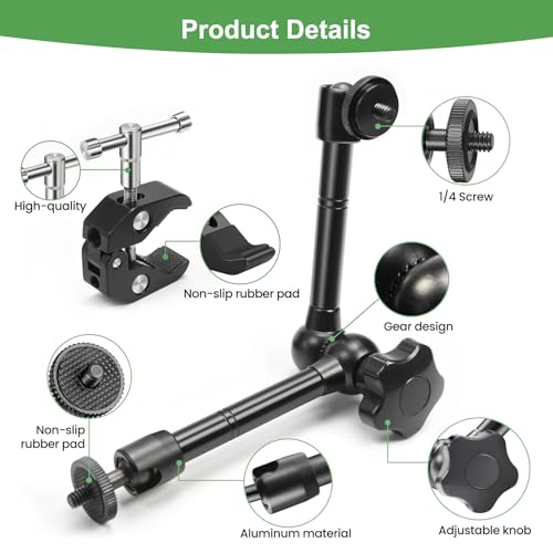 MOKOSE 10 inch Articulating Magic Arm with Super Clamp and Wall Mount Base,Friction Arm Mount for LCD Monitor LED Light Camera Rig