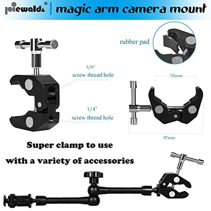 Niewalda Magic arm Camera Mount ，articulating arm- 11 Inch Metal Adjustable Friction Articulated arm with Super Clamp/Phone Clip, for Various Action Camera/DSLR/LCD Monitor/LED Lights/Cell Phone - color: 11 Inch Black Magic Arm