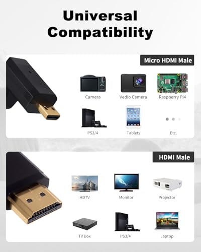 Duttek 4K Coiled 90 Degree HDMI to Micro HDMI Cable 1FT-4FT, Extreme Slim Down Angled Micro HDMI Male to HDMI Male Coiled Cable for 1080P, 4K, Ultra HD, 3D - size: Down Angled 1.2M