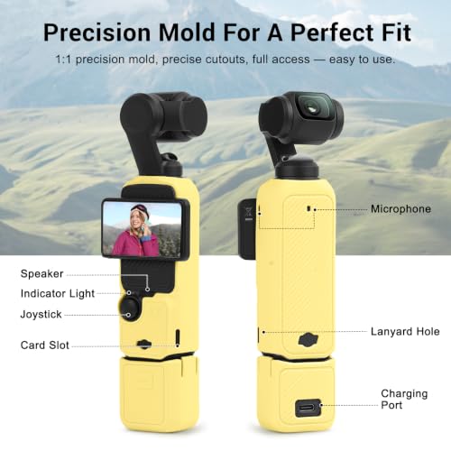 Silicone Case for DJI Osmo Pocket 3/Xtra Muse Camera with Fixed Base & Anti-Loss Lanyard, Compatible with Xtra Muse Accessories – for Travel Vlogging Daily Filming (Yellow) - color: Yellow
