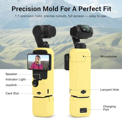 Silicone Case for DJI Osmo Pocket 3/Xtra Muse Camera with Fixed Base & Anti-Loss Lanyard, Compatible with Xtra Muse Accessories – for Travel Vlogging Daily Filming (Yellow) - color: Yellow