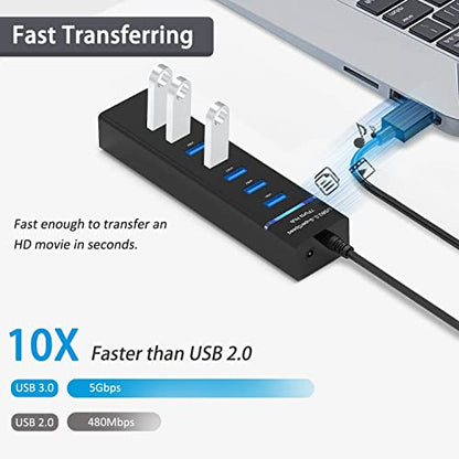 USB Hub 3.0, VIENON 7-Port USB Data Hub Splitter for Laptop, PC, MacBook, Mac Pro, Mac mini, iMac, Surface Pro and More USB Devices