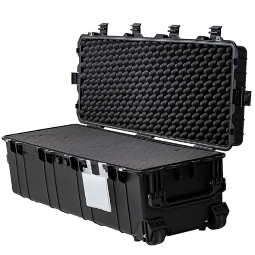 44"L x 16"W x 14"H Large Hard Case with Foam, Portable Rolling Hard Case with Wheels, Waterproof Shockproof Dustproof, Suitable for Cameras, Lenses, Camcorder, Instrument, Telescopes (Black)