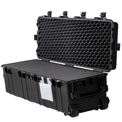 44"L x 16"W x 14"H Large Hard Case with Foam, Portable Rolling Hard Case with Wheels, Waterproof Shockproof Dustproof, Suitable for Cameras, Lenses, Camcorder, Instrument, Telescopes (Black)