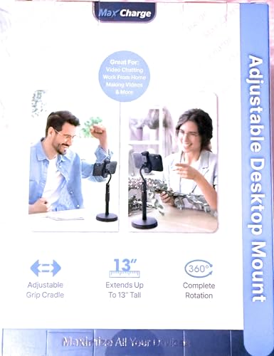 Desktop Phone Mount, 13 Inch Adjustable Stand with 360° Rotation, Phone Holder for Video Chatting and Work from Home